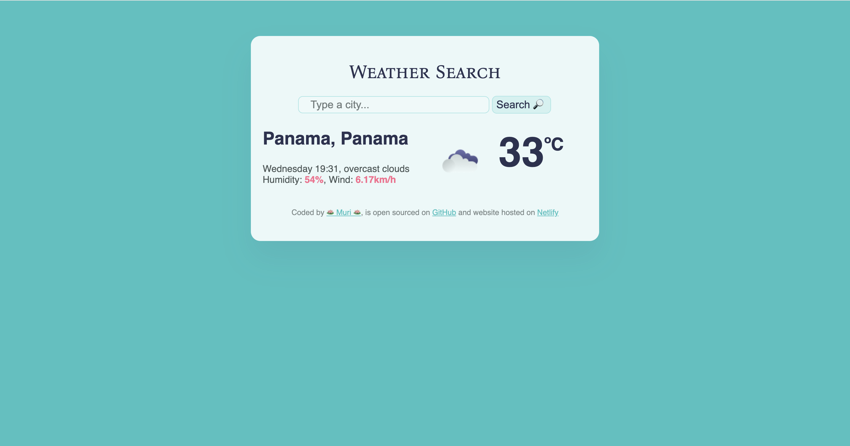 View of 'Vanilla Weather Search'